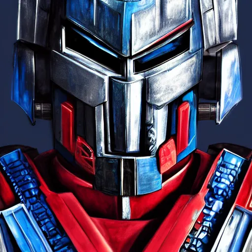 Image similar to A human version of Optimus Prime, 4k, self portrait