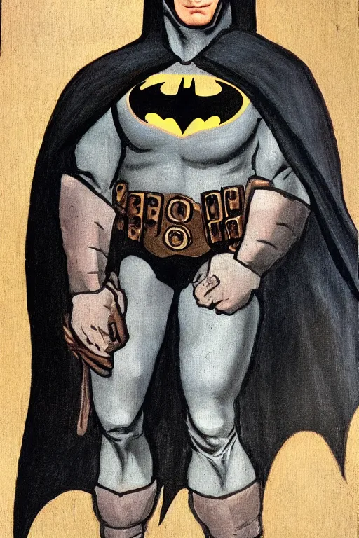 Image similar to batman figure painting the style of leonardo da vinci