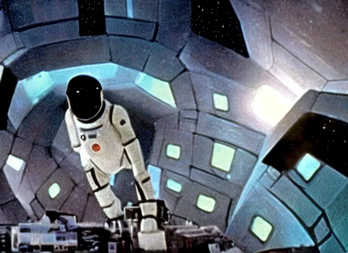 Prompt: scene from the 1918 science fiction film 2001: A Space Odyssey
