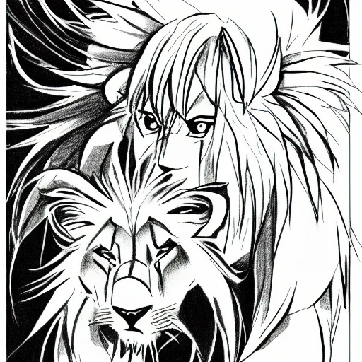 Prompt: anime drawing of lion with black king