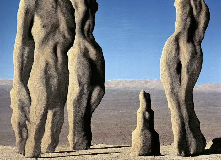 Image similar to strange pagan giant monument in the middle of a desert by salvadore dali and rene magritte