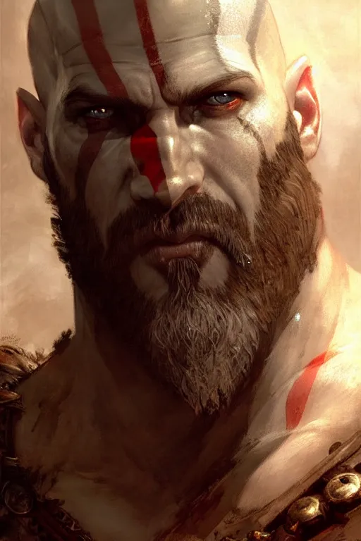 Prompt: god of war kratos portrait dnd, painting by gaston bussiere, craig mullins, greg rutkowski, yoji shinkawa