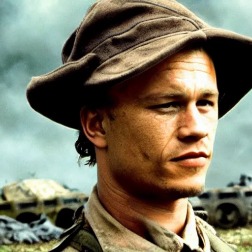 Image similar to Heath Ledger starring in saving private Ryan