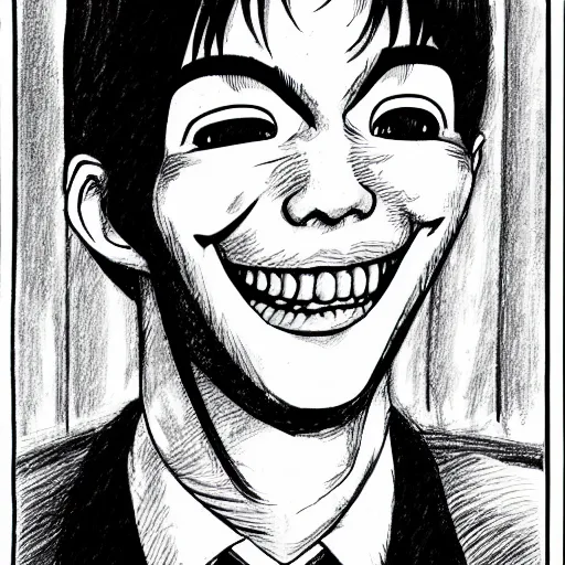 Image similar to drawing of a smiling man by junji ito,