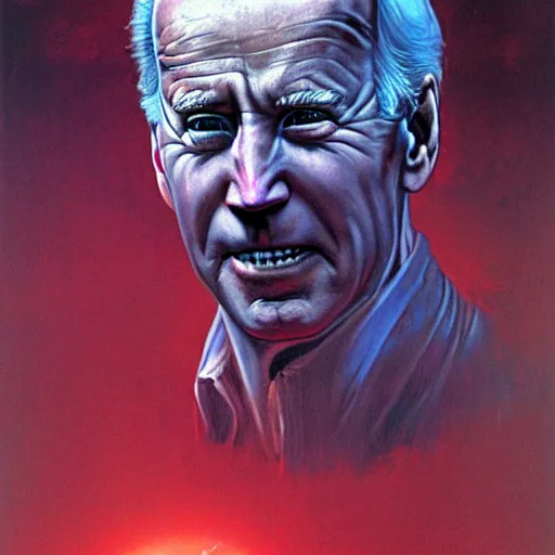 Image similar to epic Joe Biden in pandemonium, demons and souls, portrait, art by Wayne Barlowe, oil on canvas