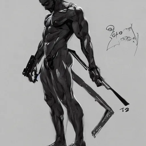 Prompt: pose study of gigachad, yoni shinkawa fine sketch