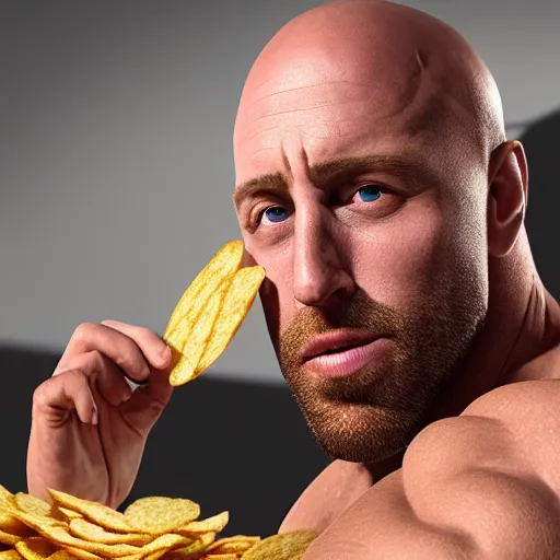 Ryback eating a bag of Ryback-branded chips with | Stable Diffusion