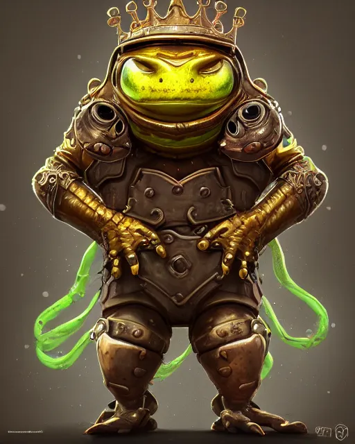 Prompt: a slimy anthropomorphic toad king wearing ornate steampunk armor, smooth, intricate, elegant, digital painting, artstation, steam, grungy steel, concept art, sharp focus, octane render, illustration, art by riot studios, overwatch character,