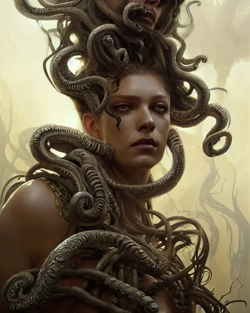 Image similar to fierce medusa, fantasy character portrait, ultra realistic, concept art, intricate details, highly detailed by greg rutkowski, gaston bussiere, craig mullins, simon bisley