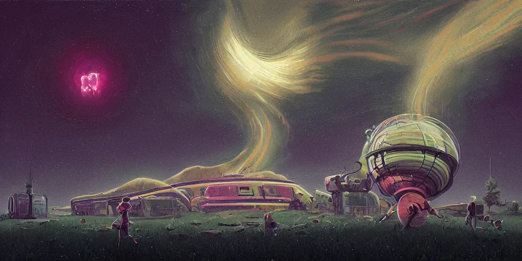 Image similar to swirling electron galaxy by simon stalenhag