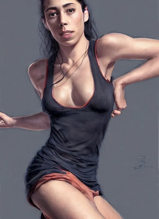 Prompt: full length photo of a suffering Oona Chaplin in a tanktop in the style of stefan kostic, not realistic, sharp focus, 8k high definition, insanely detailed, intricate, elegant, art by stanley lau and artgerm