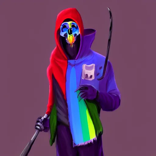 Image similar to Male Rainbow Grim Reaper, Pride hoodie, artstation