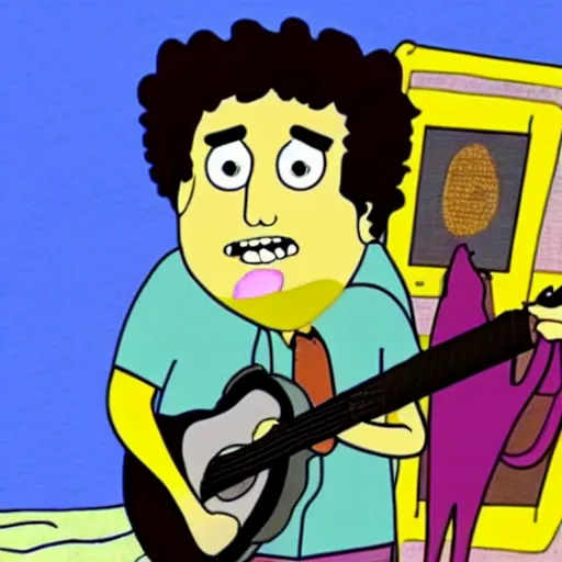 Prompt: bob dylan cartoon in spongebob style