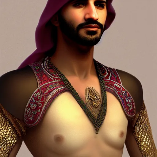 Image similar to Arabian man, high resolution fantasy concept art, realistic, intricate details, soft lighting