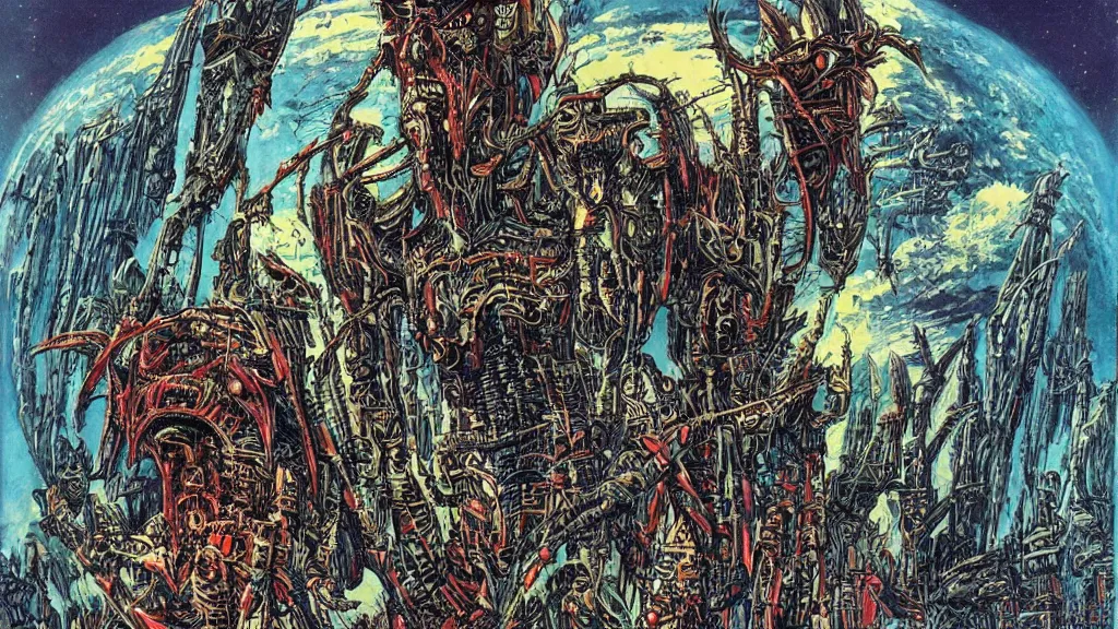 Prompt: exotic alien empire by Philippe Druillet