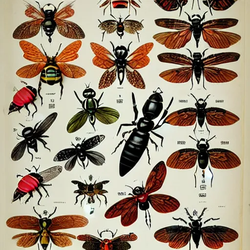 Image similar to vivid, grotesque collection of insects and birds