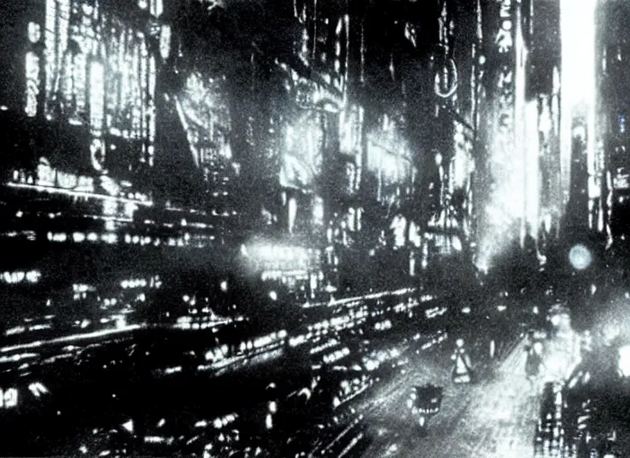 Prompt: scene from the 1912 science fiction film Blade Runner