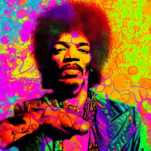 Image similar to jimi hendrix, artistic, abstract, colorful, 8 k, high detail,