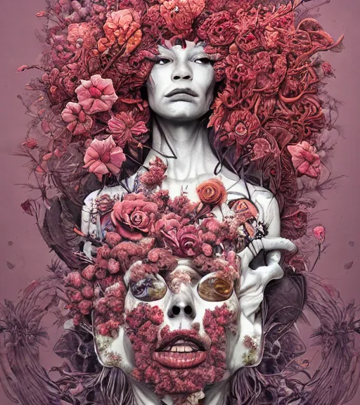 Image similar to portrait, nightmare anomalies, flowers by dariusz zawadzki, kenneth blom, mental alchemy, james jean, pablo amaringo, naudline pierre, contemporary art, hyper detailed