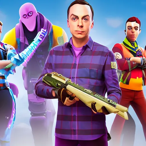 Image similar to sheldon cooper in fortnite