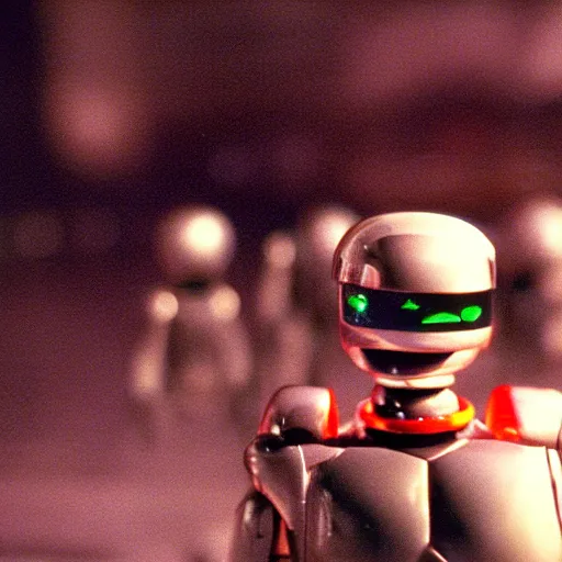 Prompt: ! film still of the 1 9 9 9 movie'robot invaders from planet glibglore '. sigma 8 5 mm f / 1. 4