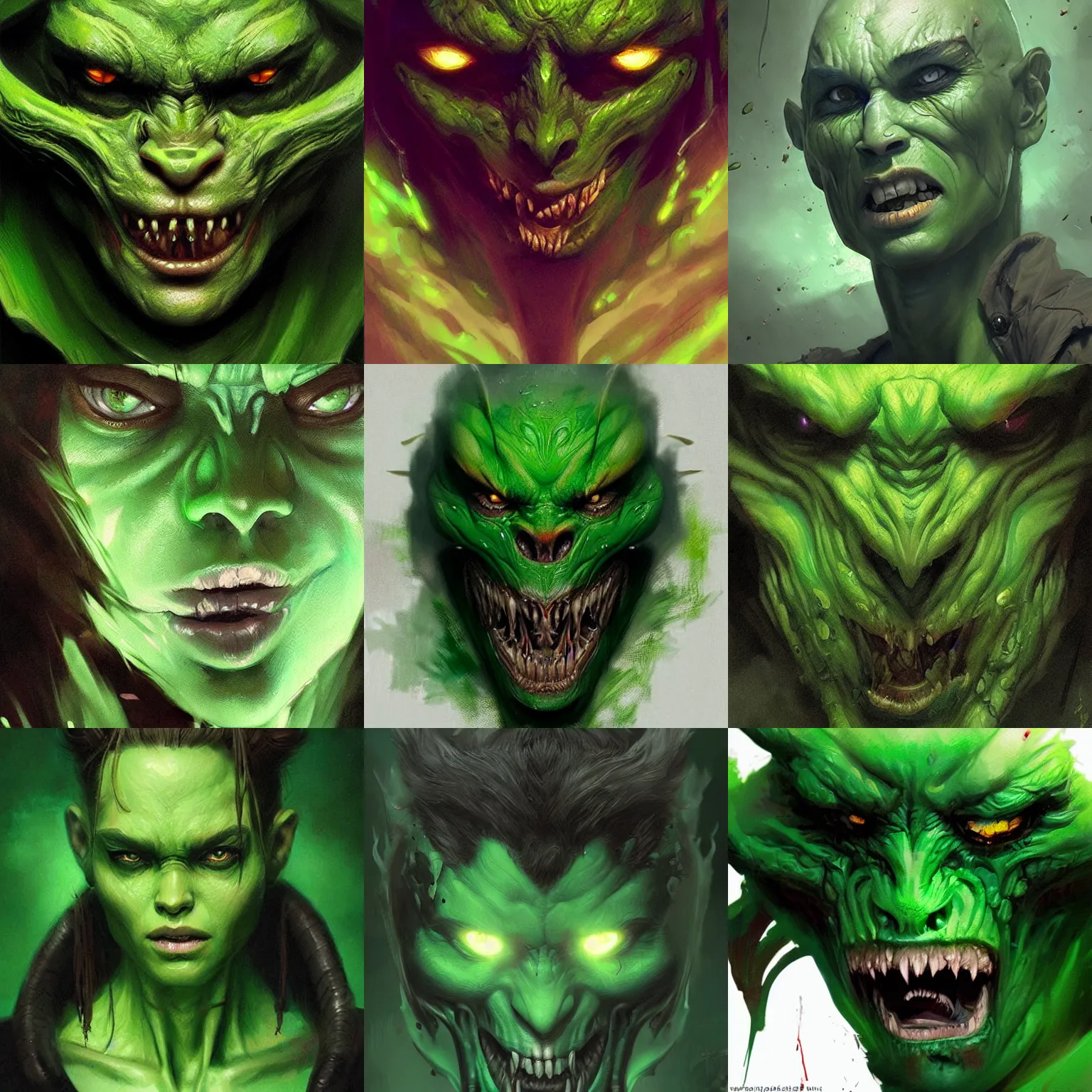 Prompt: a green demon,digital art,ultra realistic,ultra detailed,art by greg rutkowski,detailed face