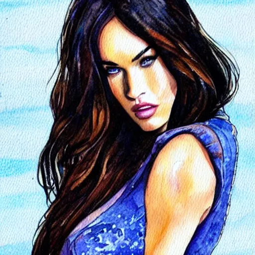 Prompt: Megan Fox Watercolor paintings