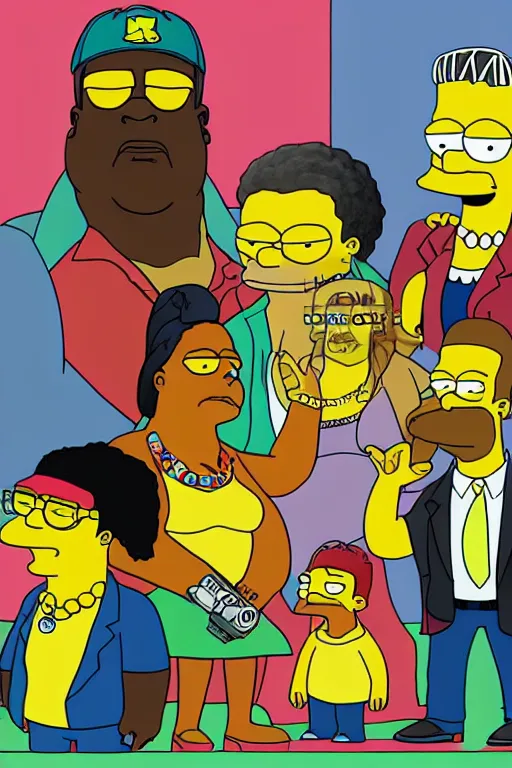 Prompt: notorious big in the art style of the simpsons tv show
