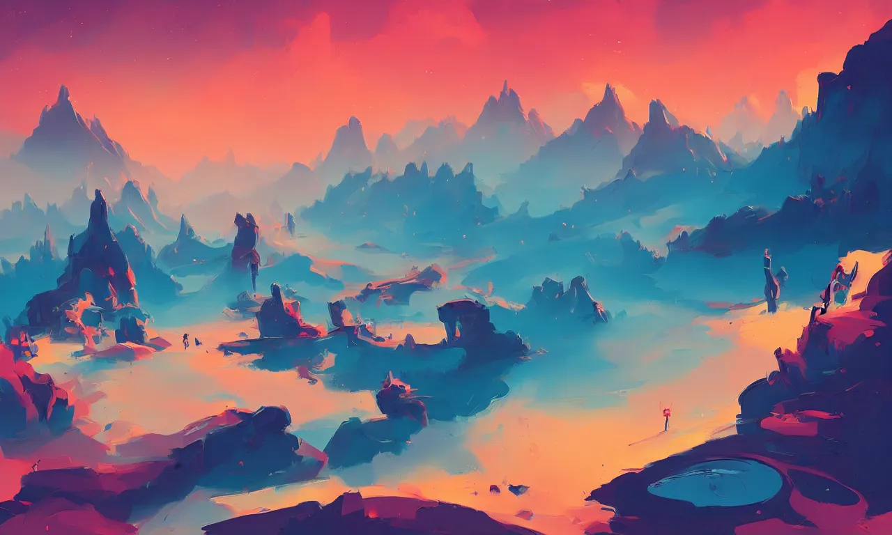 Image similar to a serene landscape painting by anton fadeev