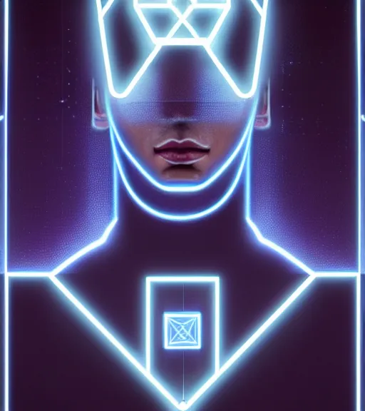 Image similar to symmetry!! caucasian prince of technology, solid cube of light, hard edges, product render retro - futuristic poster scifi, lasers and neon circuits, handsome caucasian prince, intricate, elegant, highly detailed, digital painting, artstation, concept art, smooth, sharp focus, illustration, dreamlike, art by artgerm