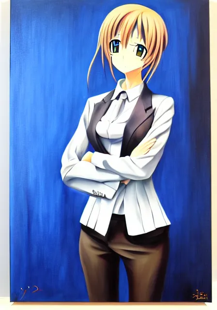 Prompt: portrait painting of modern Anime girl in business suit, by Dali