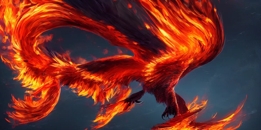 Image similar to artwork of a flamming phoenix, highly detailed, artstation, night black sky background, smooth illustration, digital art, unreal engine, ultra realistic, fine art, concept art