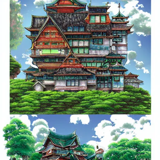 Prompt: fantasy house, anime, akira toriyama, spirited away, highly detailed