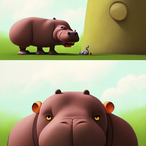 Image similar to goro fujita ilustration a hippo with a sad face and big eyes by goro fujita, painting by goro fujita, sharp focus, highly detailed, artstation