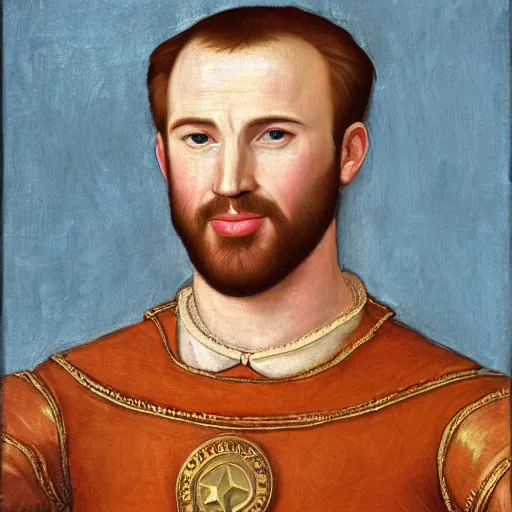 Image similar to a renaissance style portrait painting of Chris Evans