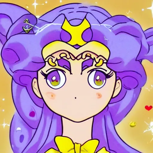 Prompt: a sailor moon version of the face of a person named chupi spoglub