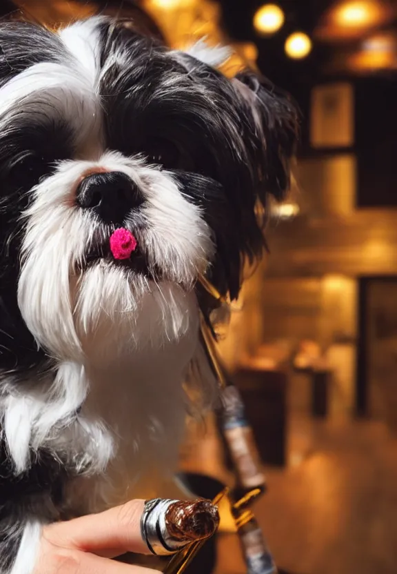 Image similar to shih tzu smoking a cigar in a jazz nightclub