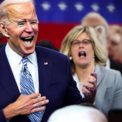 Prompt: Joe biden screaming with his mouth extremly wide open.