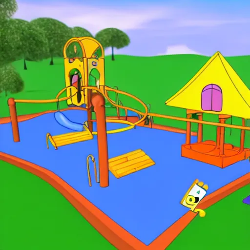 Prompt: A playground, in the style of Spongebob Squarepants animation