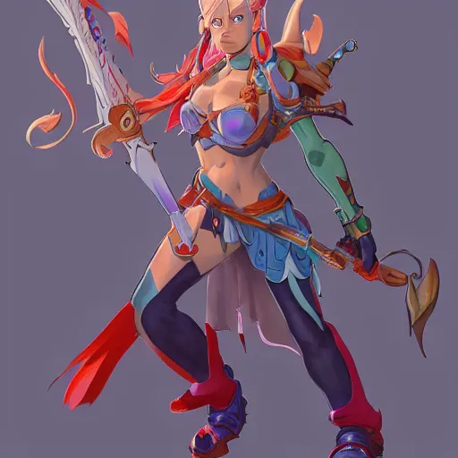 Image similar to character of Breath of fire 4 by the artist Max Berthelot. Rendering the full body character . Sharp focus, full of details, by jenny harder and Jason Nguyen , art book, trending on artstation and cell shading