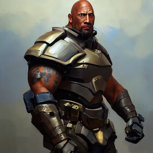 Image similar to greg manchess portrait painting of fully armored the foundation aka dwayne the rock johnson as overwatch character, medium shot, asymmetrical, profile picture, organic painting, sunny day, matte painting, bold shapes, hard edges, street art, trending on artstation, by huang guangjian, gil elvgren, ruan jia, greg rutkowski, gaston bussiere