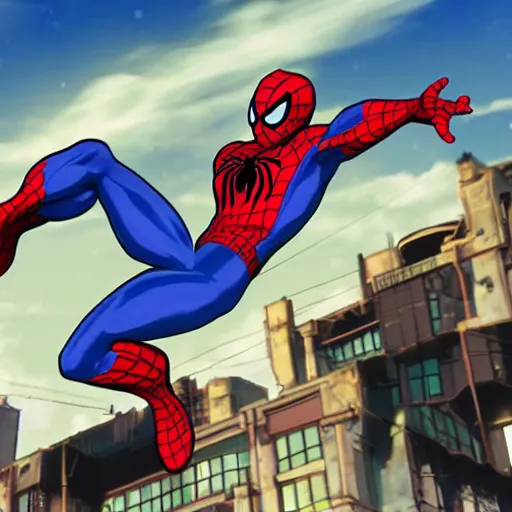 Prompt: spider - man, as a character from guilty gear : strive, anime, fighting game