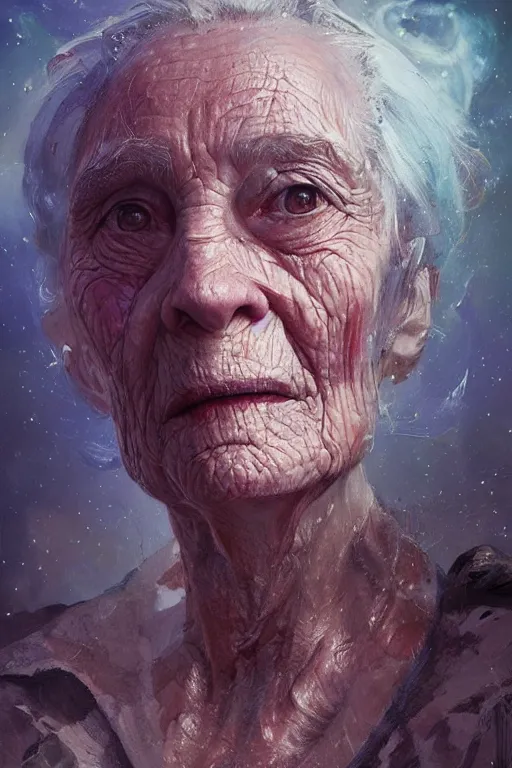 Image similar to the look of an elderly person 4 2 8 8 full of wrinkles and imperfections by artgem and greg rutkowski, highly detailed, high contrast, light reflection, trippy, nebula, trending on artstation