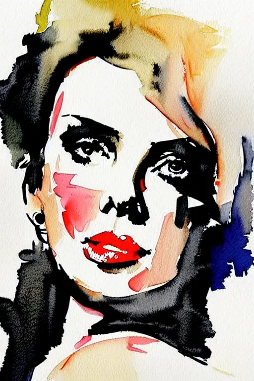 Image similar to charlize theron, watercolor portrait by David downton