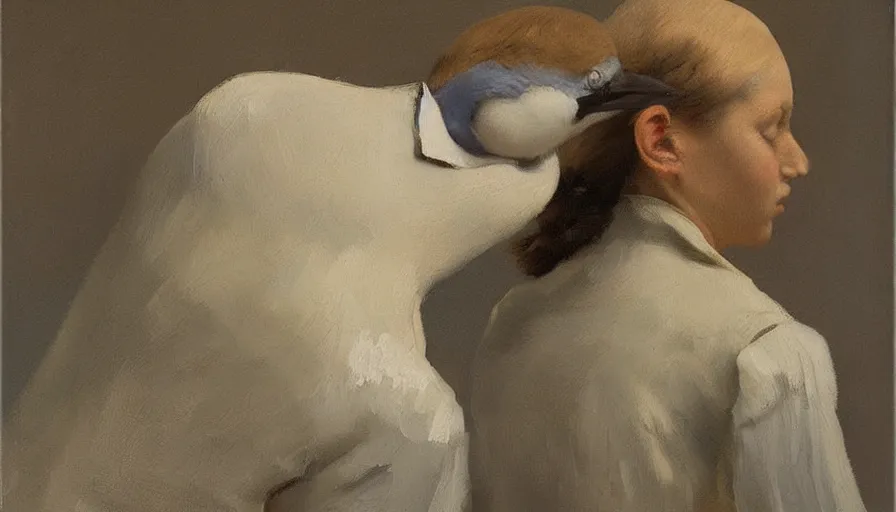 Image similar to painting by borremans, bird, detailed, stunning