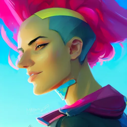 Image similar to female paladin with bright pink mohawk, portrait, behance hd artstation by jesper ejsing by rhads, makoto shinkai and lois van baarle, ilya kuvshinov, ossdraws