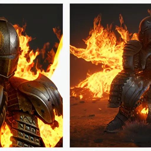 Prompt: hyperrealistic dslr film still of armor disguised as burning embers, in skyrim, stunning 8 k octane comprehensive 3 d render, inspired by istvan sandorfi & greg rutkowski & unreal engine, perfect symmetry, dim volumetric cinematic lighting, extremely hyper - detailed, extremely lifelike attributes & lifelike texture, intricate, masterpiece, artstation, stunning