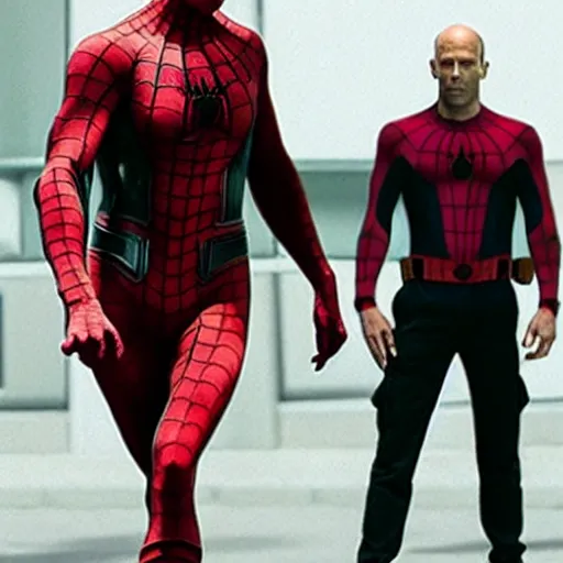 Prompt: jason statham as spiderman, an film still