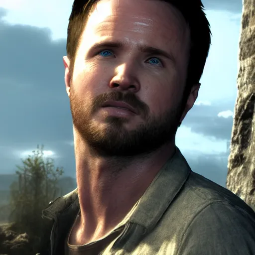 Prompt: aaron paul as nathan drake, photorealistic, cinematic lighting