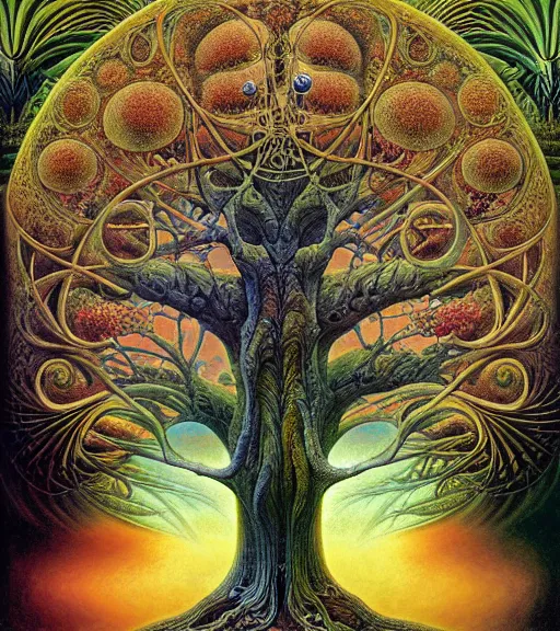 Image similar to tree of life by roger dean and andrew ferez, art forms of nature by ernst haeckel, divine chaos engine, symbolist, visionary, art nouveau, botanical fractal structures, organic, detailed, realistic, surreality